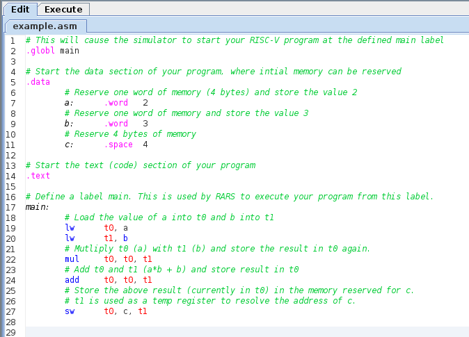 A program written in RARS